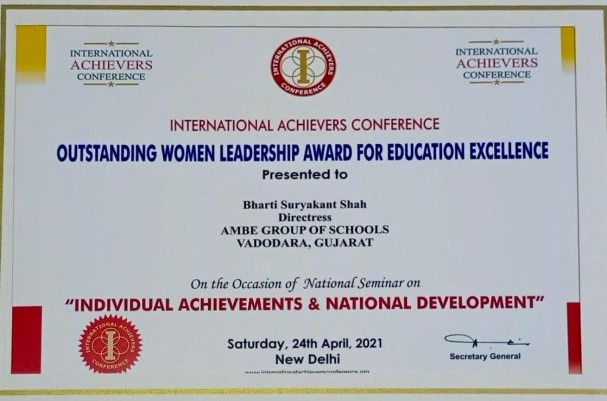 Ambe Group of Schools | Mrs. Bhartiben Shah | Outstanding Women Leadership Award For Educational Excellence